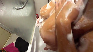 Hot Amateur Tits Fuck in Shower. POV Close up Titsjob From My Beauty Sexy Wife with Perfect Natural Boobs. Cum on Foam Tits Clos