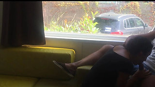 Risky Public Blowjob In Front Of Window - Hot Brunette MILF Wife On Her Knees Outdoor Camping
