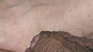 Step mom foot hitting step son cock and handjob