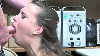 Teen Izzy gets rough oral by Mike in tight uniform