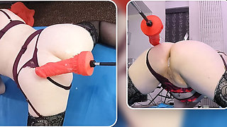 Big Dildo Anal Masturbation on the Fucking Machine