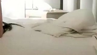 Small titted brunette teen fingering on the bed