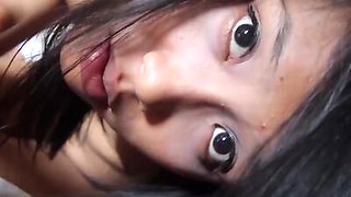 Petite Asian teen with tiny tits and tight pussy gets creampied
