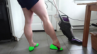 Muscular Calves Vacuuming in Lime Green Flats