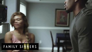 FAMILY SINNERS - Smallish Honey Gets Her Muff Predominated By Her Beau’s Daddy And Gets A Warm Facial cumshot