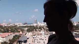 Brunette wife with big boobs gives blowjob