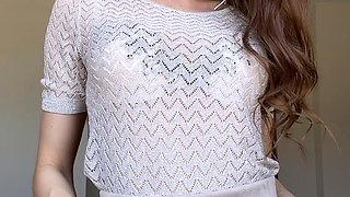 Brunette amateur babe strips off and masturbates