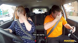 Redhead harley morgan takes a hard pounding in a car & swallows every drop - Fake Driving School