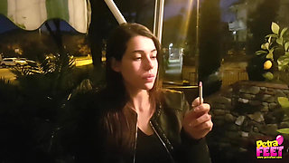 Smoking and foot fetish in outdoor with cute teen