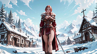 Redhead Warrior in Snow! Forbidden Leather Armor Seduction in Medieval Village. Cold Queen Unzips Her Gear & Goes Wild!