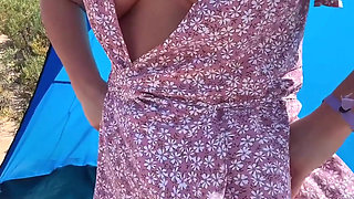 Flashing Pussy Outdoors in a Wrap Dress No Panties