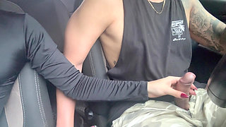 Student Gives Handjob in Car and Makes Him Cum