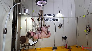 Dick jerking BDSM babe on her knees