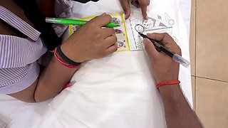 Nerdy stepsister gets fucked while drawing in her bed
