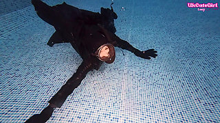 Neoprene Goddess Binds & Overpowers Sub Underwater with Strap on Shock