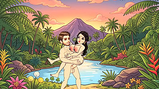 Man fucks woman with big cock in the forest, woman is very happy.