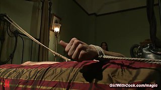 Tied cock man anal fucked by shemale