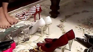 Muscular Guy in Collar Gets Dominated by Woman in Fishnets and Heels