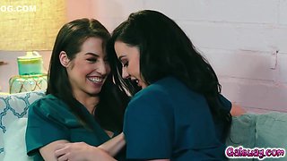 2 Hot Lesbian Nurse Fucking In The Couch