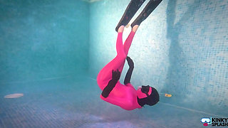 Slippery Latex Slut's Deep Pool Diving Tease