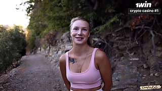 BIG TITS BABE JOKES IN WOODS DURING OUTDOOR CUMSWALLOW