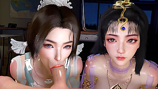 3D Two Horny Babes Sharing One Big Cock