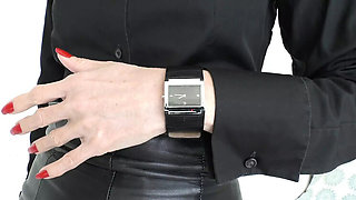 German MILF JOI Fetish: Leather Strap Watch & Black Pantyhose Jerk Off Instructions