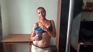 Shower of ketchups and sauces messy fetish - Kate