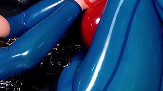 Latex bondage, pussy masturbation and squirt