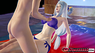 Aqua the Big Tits Girl in 3D Hentai Pool Adventure - Experience Breast Massage, Standing G-spot Stimulation with Exciting Moans,