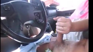 Wife Gives Sissy Girl a Handjob While Driving in Town Making a Cum Mess Everywhere