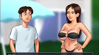 Stepsister bathing in sweeming pool have sex at pool