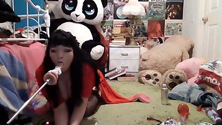 Kinky brunette wears stockings and masturbates rough
