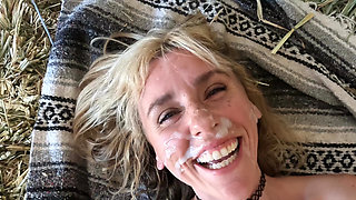 Fucking The Barn Manager Outdoors One Year Later With Huge Facial Compilation