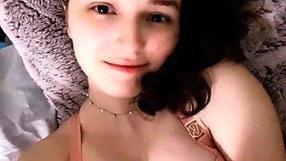 Lovely Amateur teen brunette masturbating outdoor