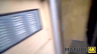 Mature4k. dark haired mature woman in crimson hooks up with the dude