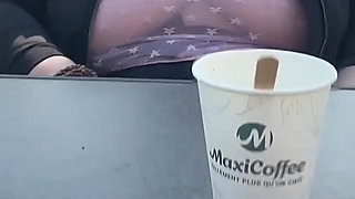 Small Café on the Terrace with a Transparent Top and a Mini Skirt No Panties