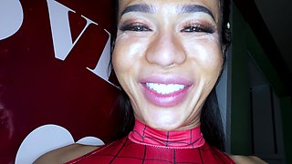 Spiderman theme Asian ladyboy femboy cock sucked and anal fuck