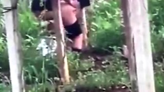 Spying blonde hooker fucking in the woods