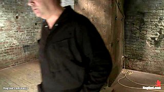 Natural busty blond bound in chair