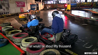Public Pickups - Sexy Brunette Czech Sandy Ambrosia Strips Down & Gets Fuck by Steve at the Go-kart Track with a Creampie Finish