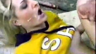 Cheerleader Fucks 2 Guys On Tire Swing