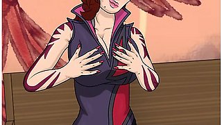 Olivia Squeezing Her Tits With Car Toon