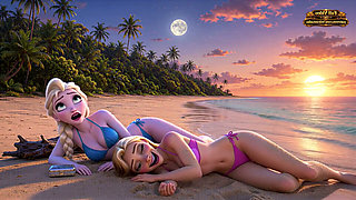 Rapunzel and Elsa stranded on an island
