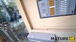 Mature4k. boy slinks into peach of mature female in pantyhose and dress