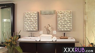 Perfect sucking cock action in a steamy bathtub