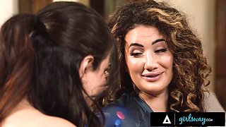 Arabelle Raphael Seduces Sarah Arabic With Teasing Latex Spandex Tease Before They Surrender To Mutual L