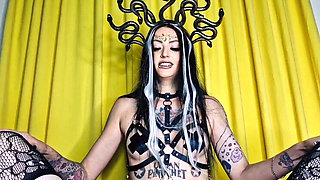 Halloween Pegging: Medusa Dominatrix Fucks Slave in Chastity Belt with Strap-On