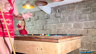 Playing pool with two hot babes at the bar