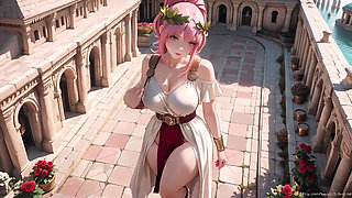 Private Morning Reading in the Roman Court, Silk Stockings Crossed, Taboo Lip Touch!